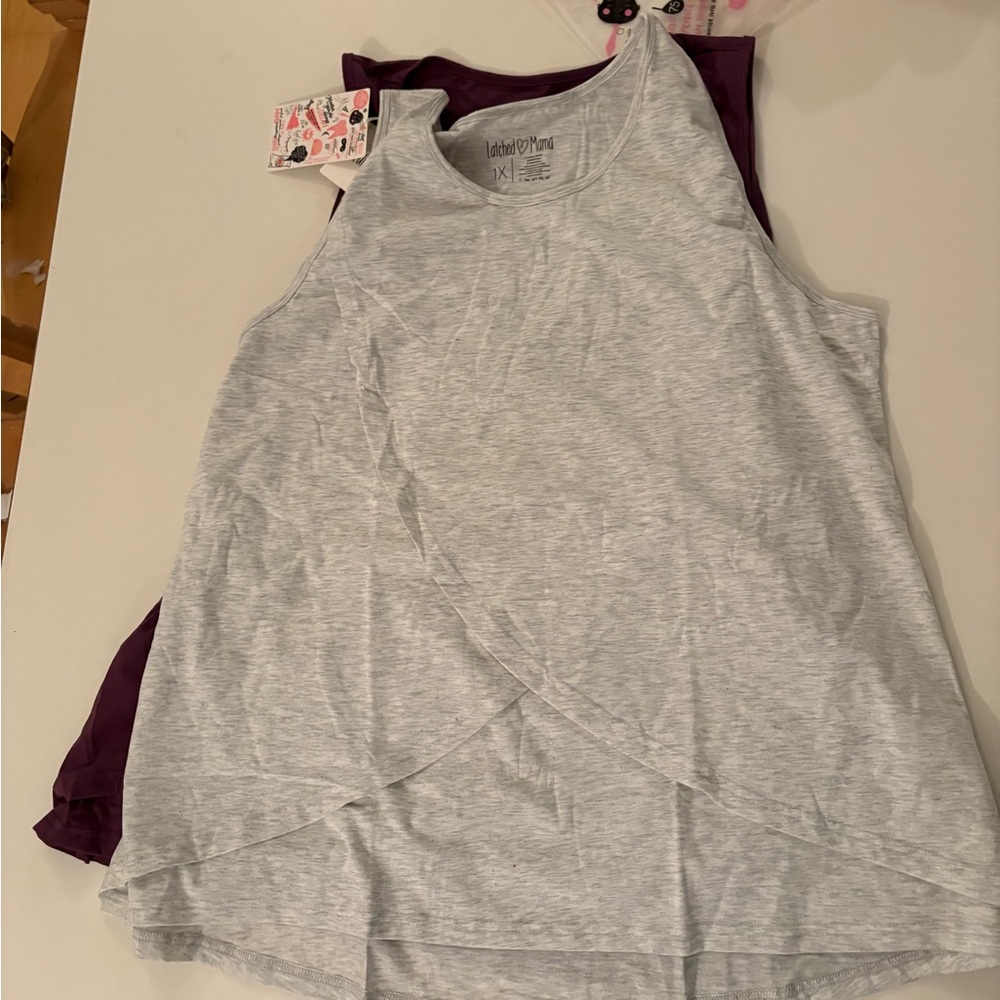 Latched Mama Petal Front Nursing Tank Top  Oatmeal 1X